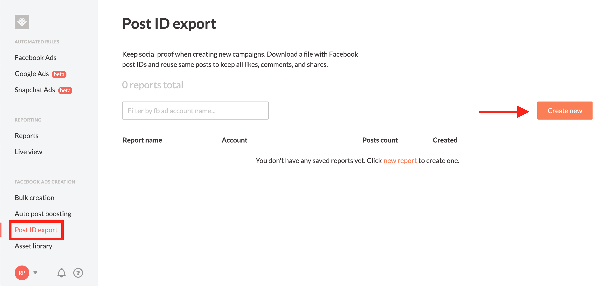 How to get to post ID export in Revealbot