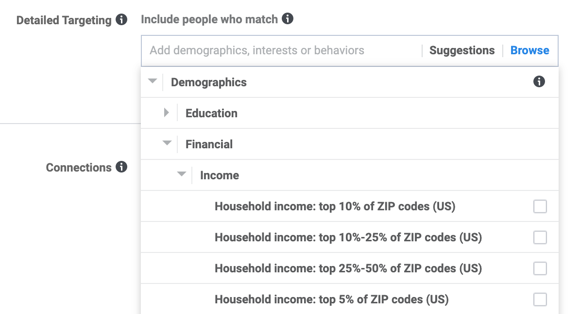 Facebook ad targeting - Targeting income