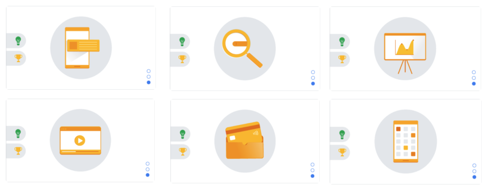 The badges for the six different Google Ad certifications