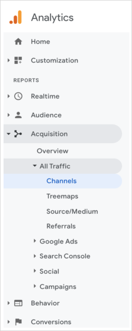 Navigating to Channels in the Google Analytics menu
