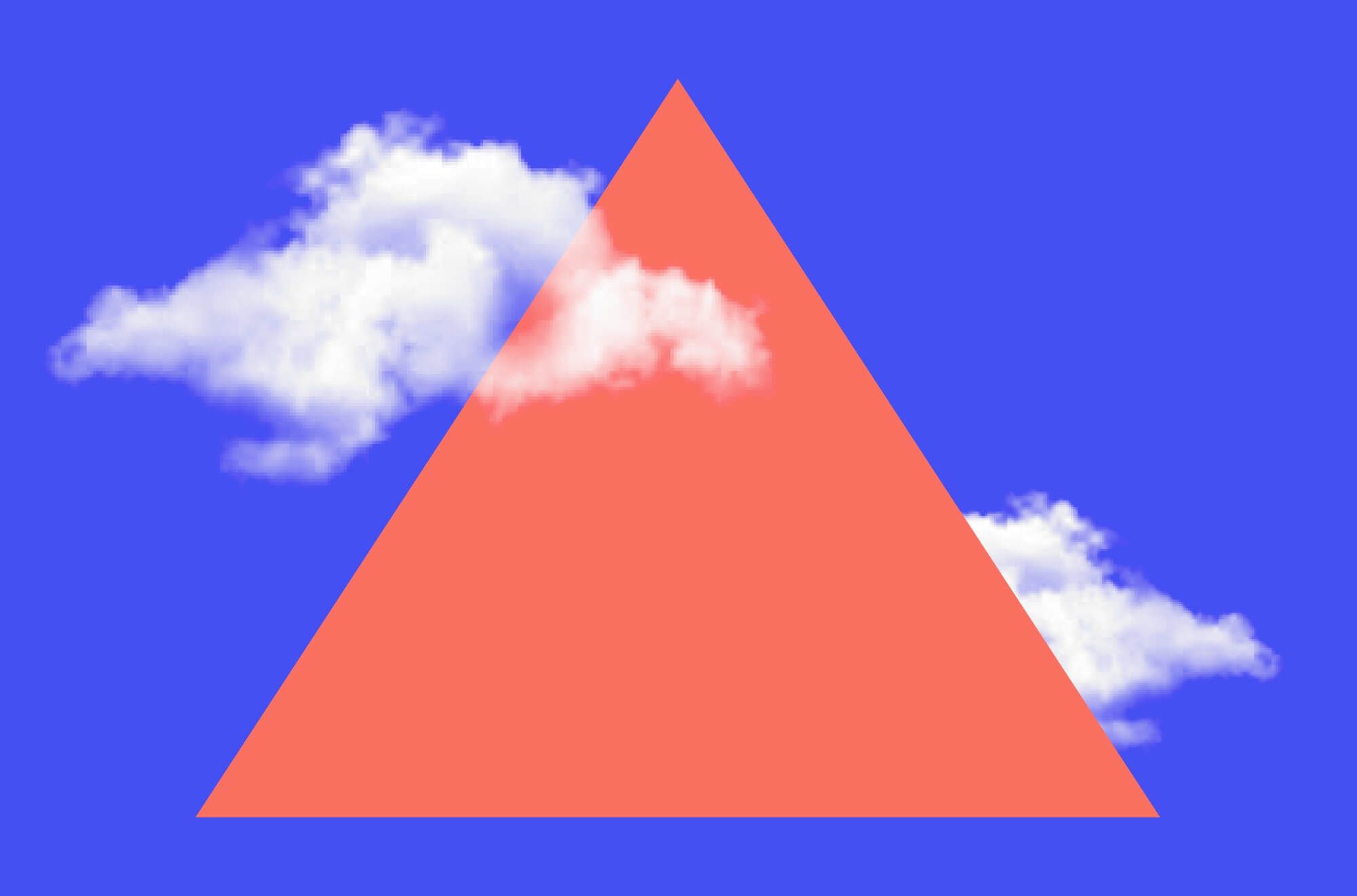 A coral triangle enveloped in clouds shown on a blue background.
