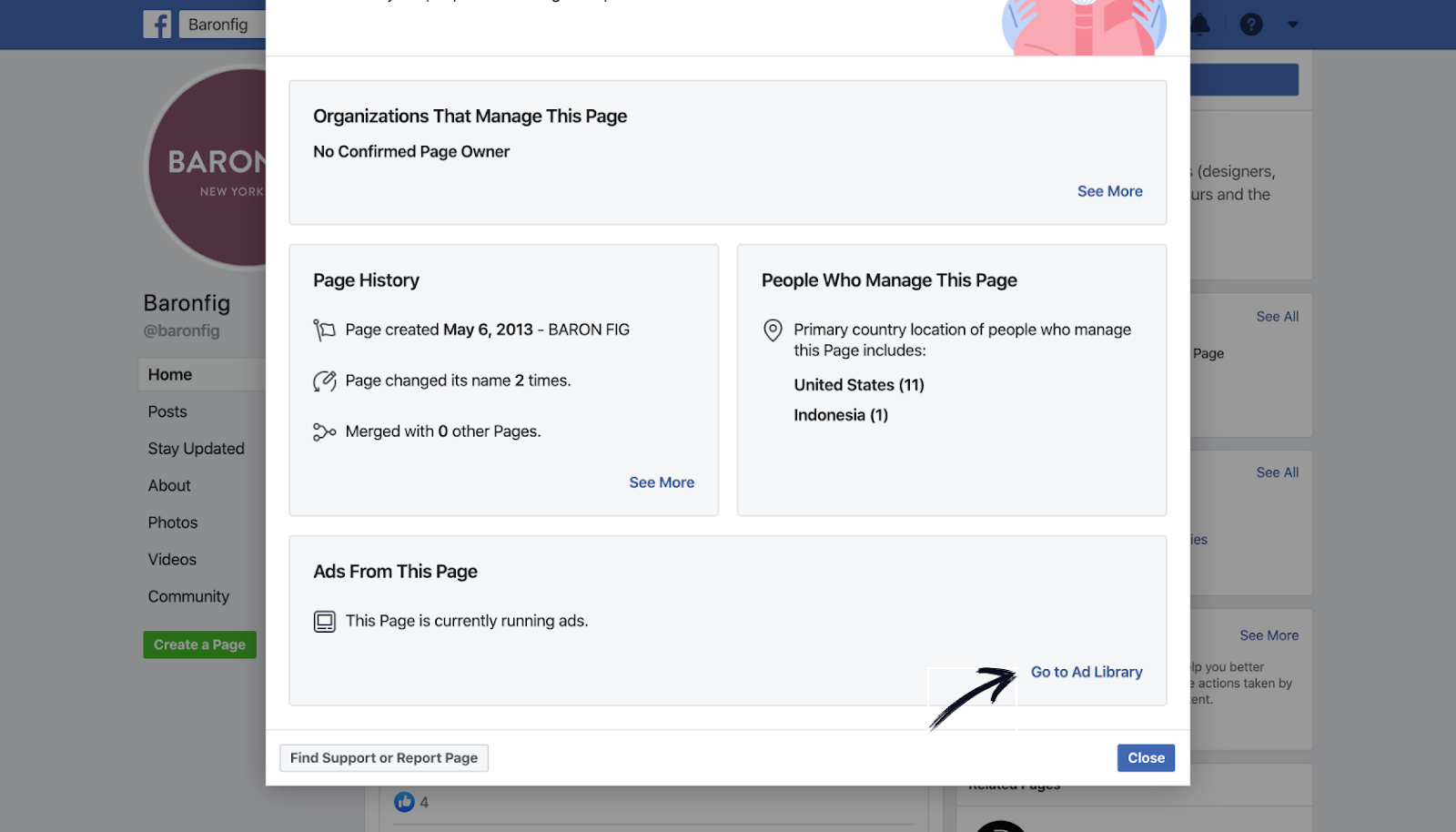 Facebook competitor Page transparency - Ad library