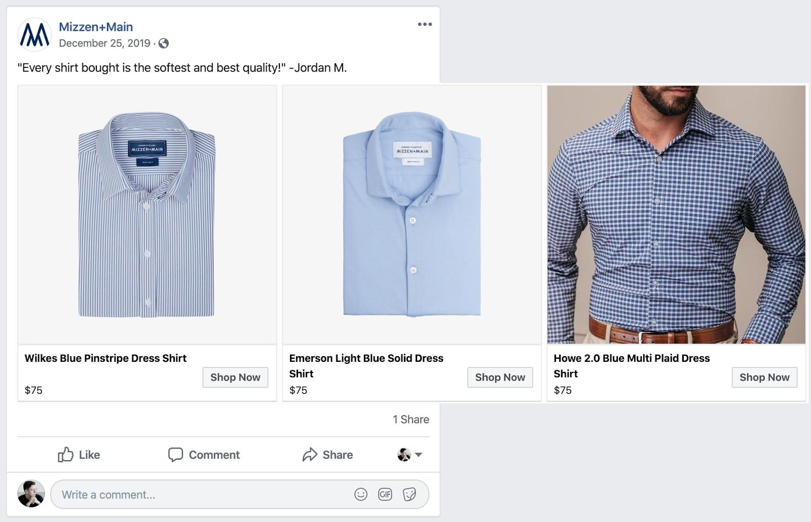 Example Facebook ad ecommerce store products
