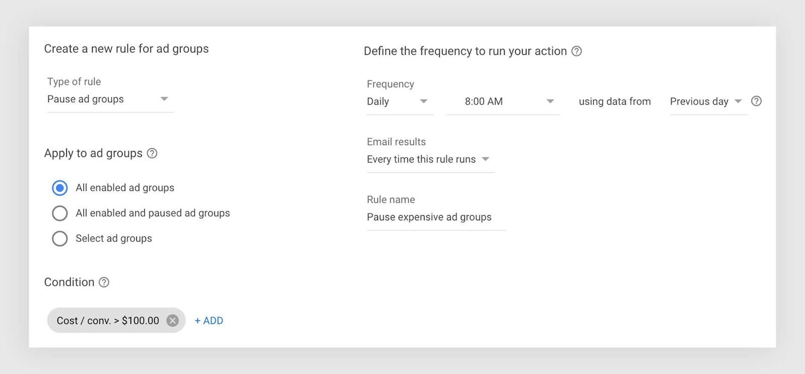 Google ads built-in automated rules