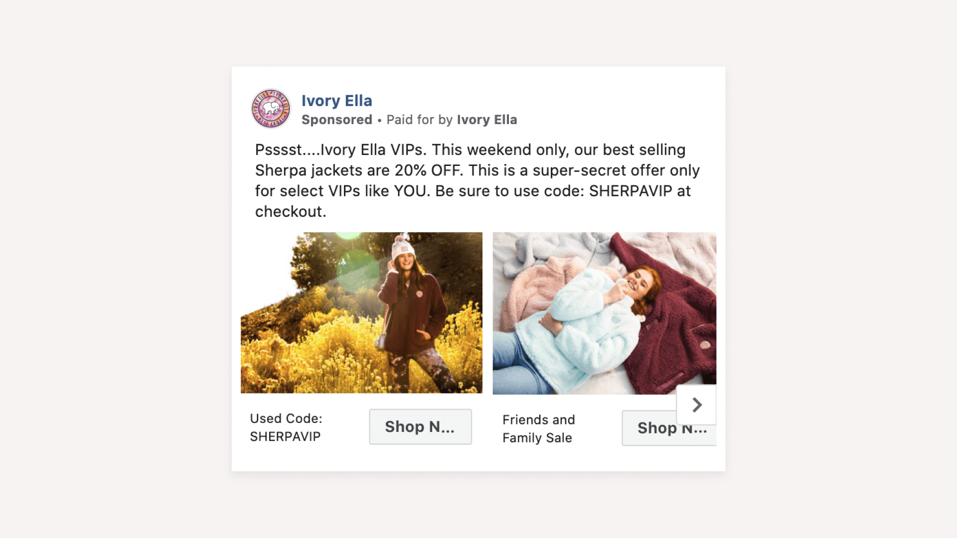 Example of shopping sprees in Black Friday Facebook ads