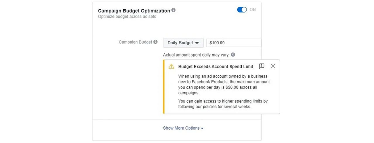Facebook ad account spending limit