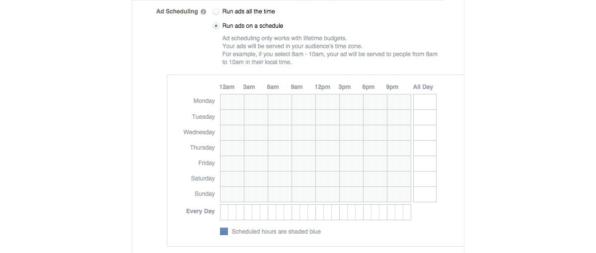 Facebook ad scheduling - Pick the schedule
