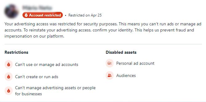 Facebook ad status - Account restricted