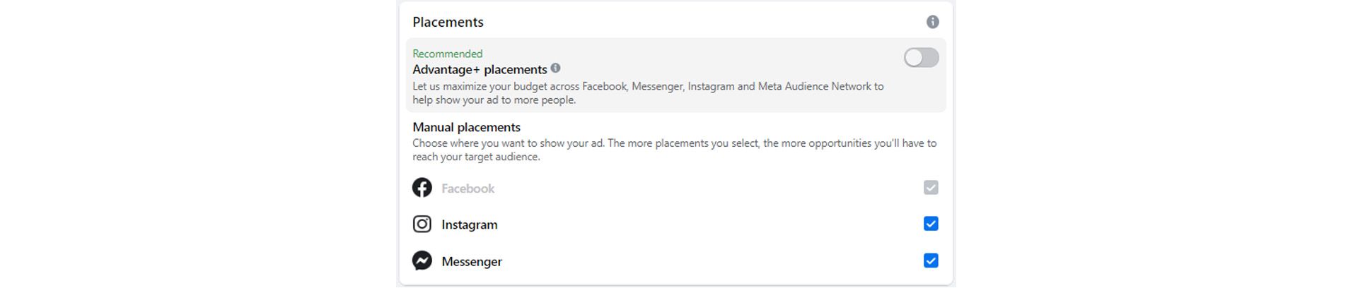 Facebook post boosting placements