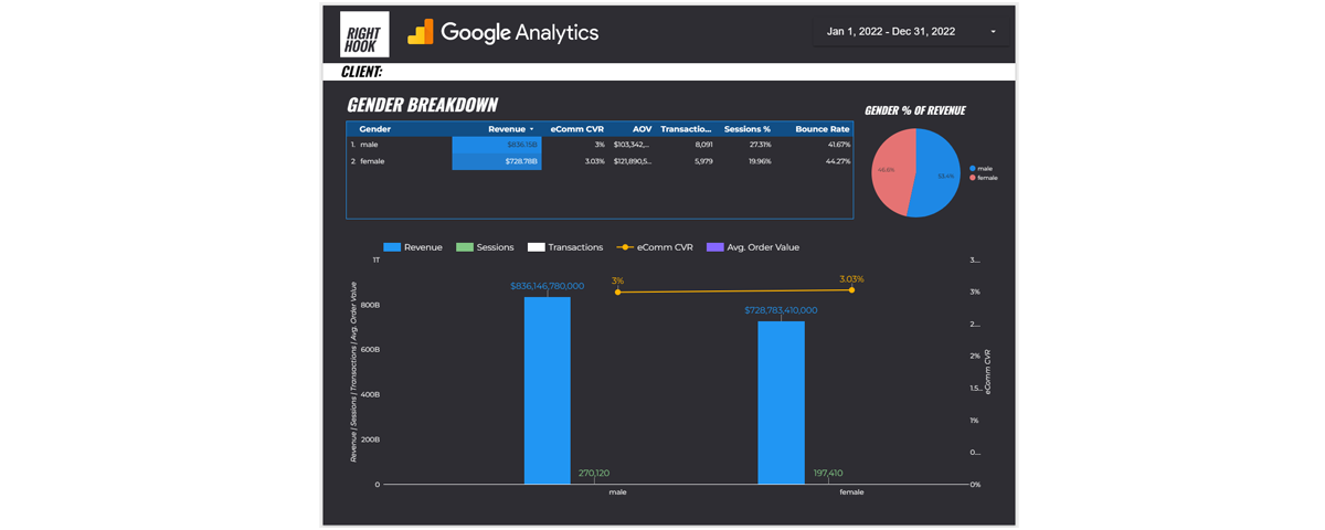 Google data studio gender breakdown report