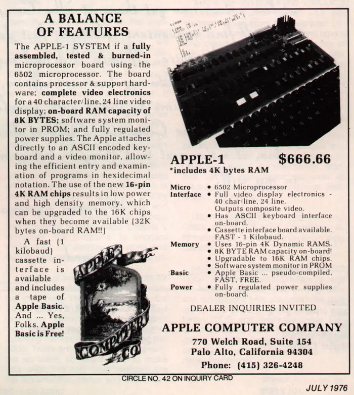 Apple's first ad for  the Apple-1